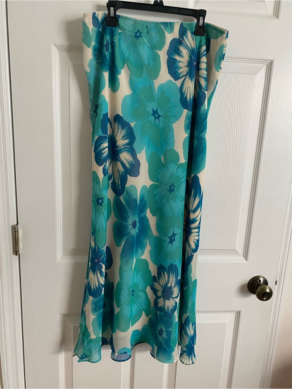 Express Floral Aqua Blue 100% Silk Maxi Skirt